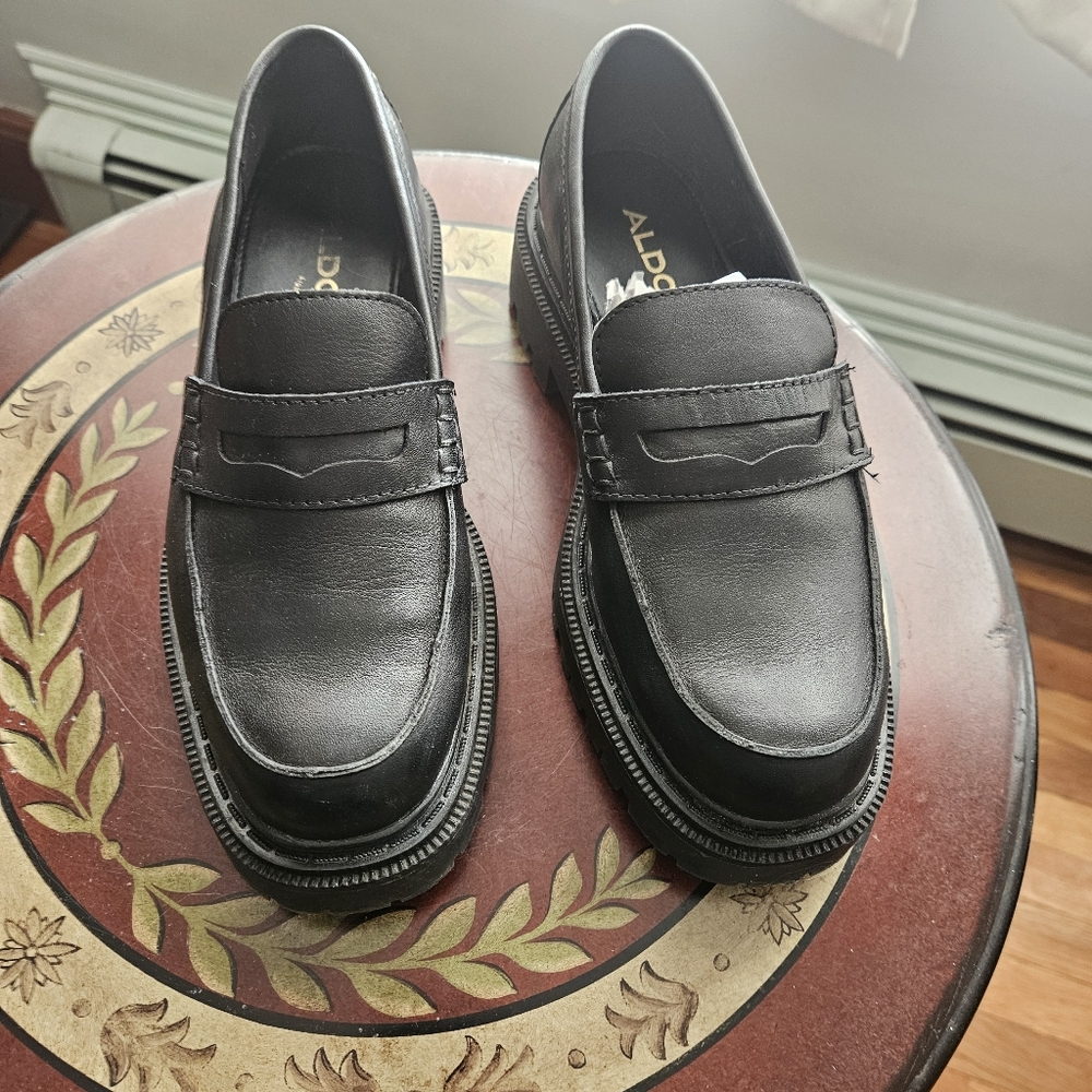 Aldo Sleek Black Leather Slip-On Loafer